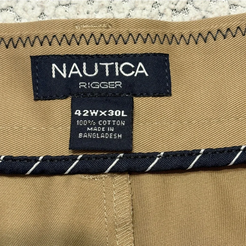 Nautica Men’s Khaki Dress Pants 42x30‎ Pleated Wrinkle Resistant Classic Fit Tan